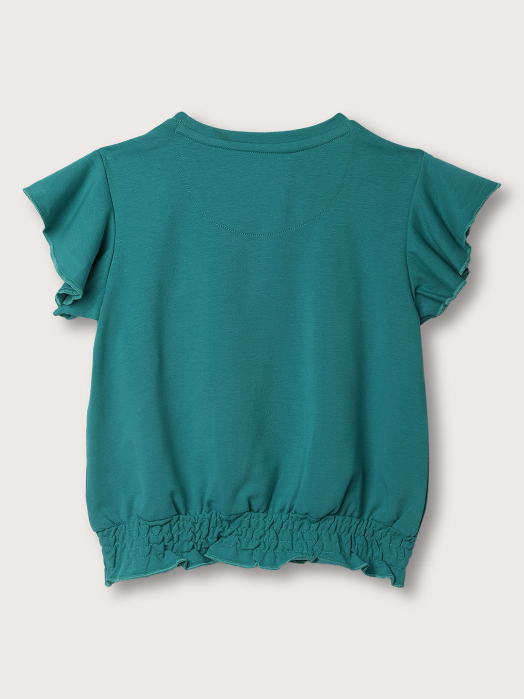 Elle Kids Girls Green Round Neck Solid TShirt