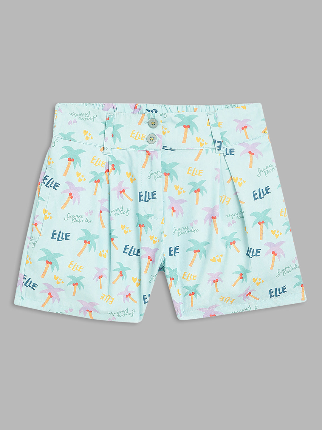 Elle Kids Girls Green Printed Regular Fit Shorts