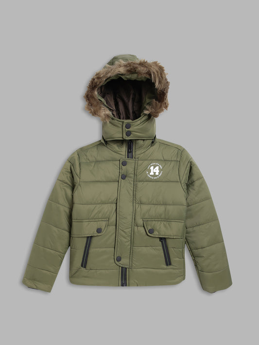 Blue Giraffe Boys Olive Solid Jacket