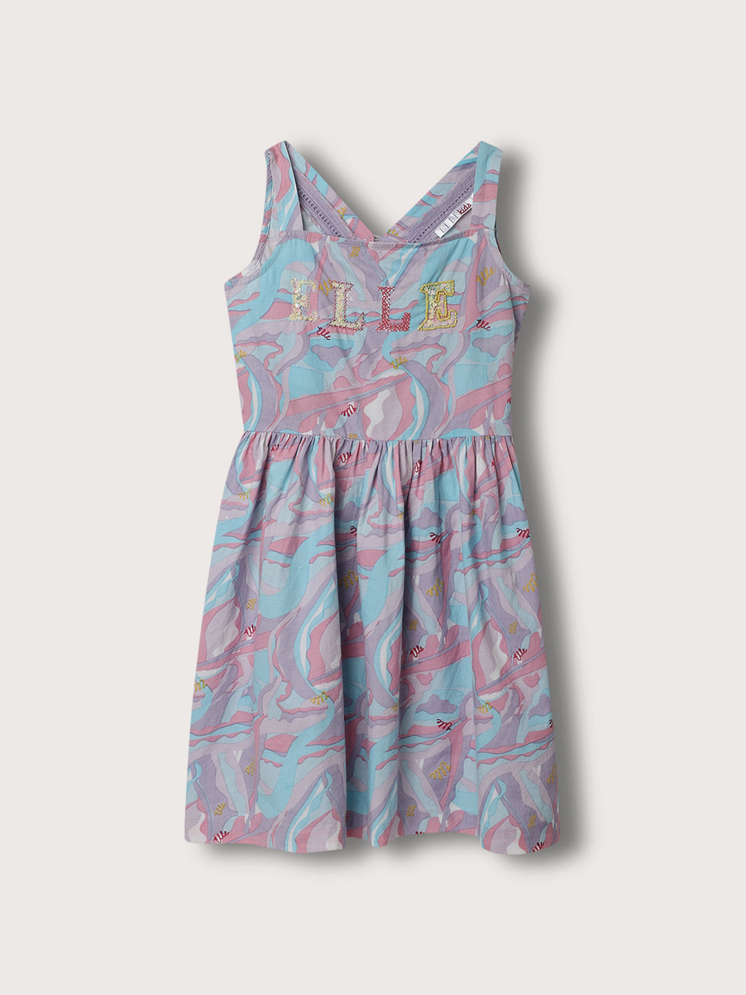 Elle Kids Girls Multi Round Neck Printed Dress