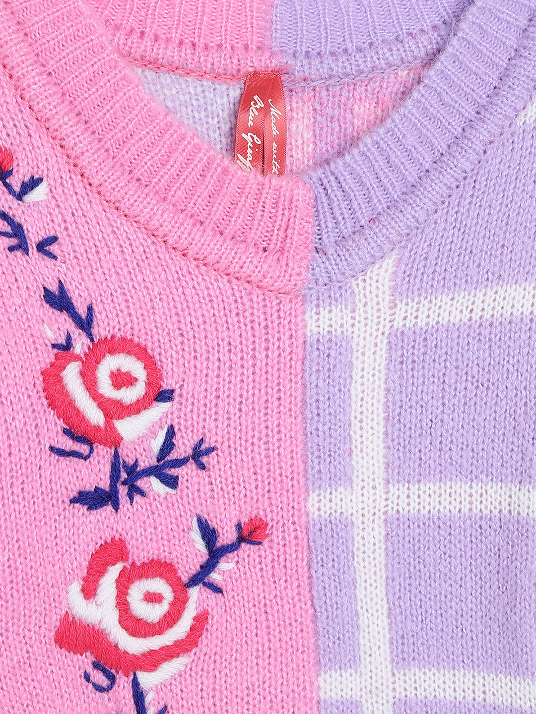 Blue Giraffe Girls Pink Colour blocked Sweater