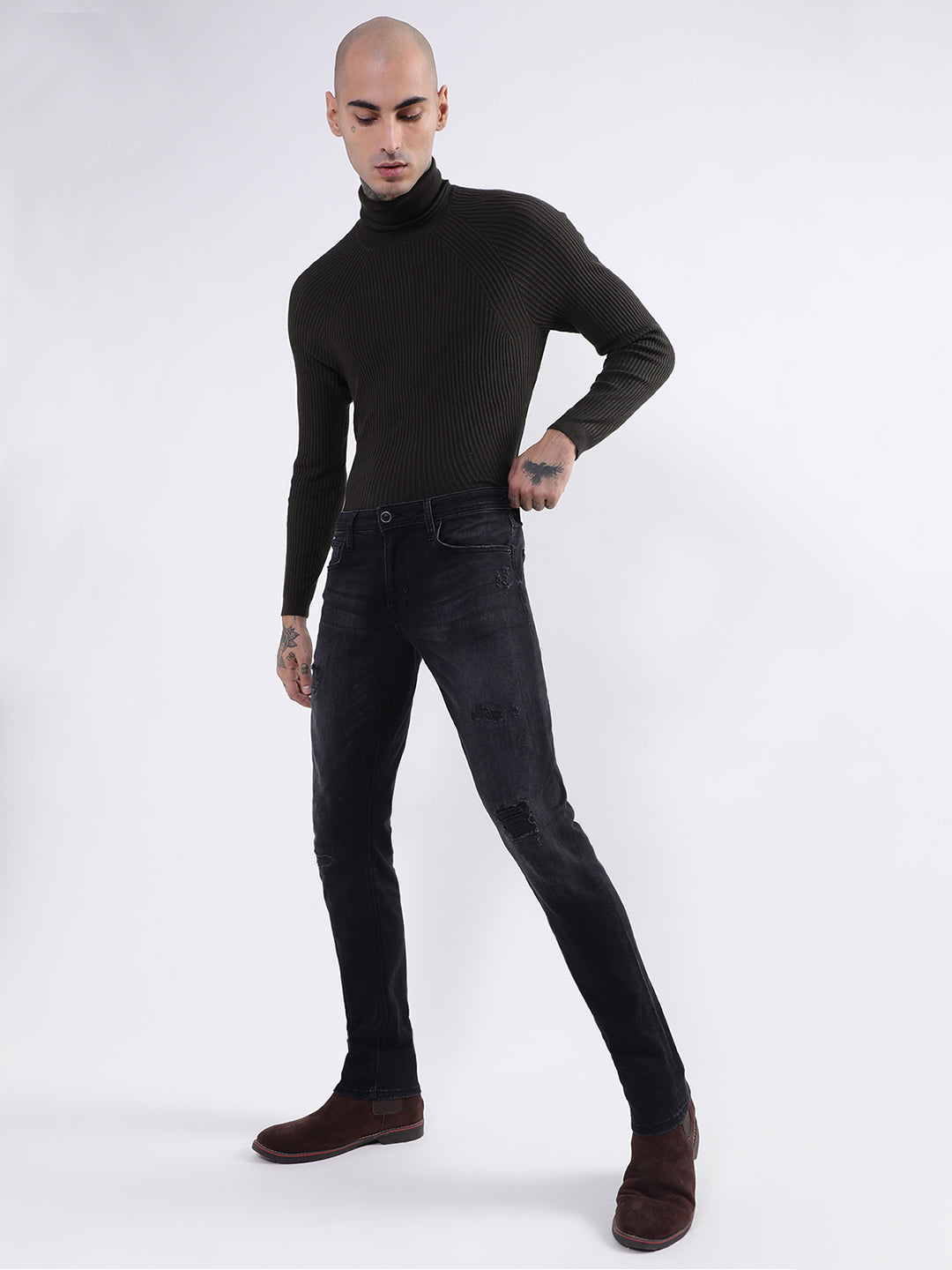 Antony Morato Men Black Low Distress Light Fade Slim Fit Jeans