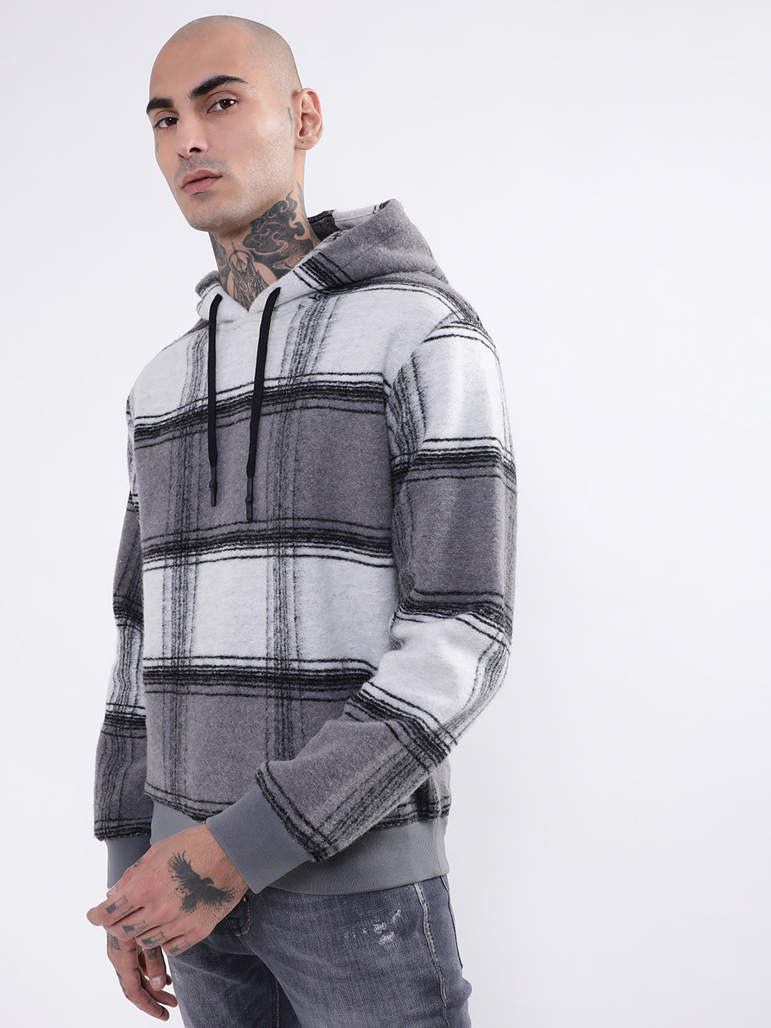 Antony Morato Men Grey Checked Hooded Sweatshirt