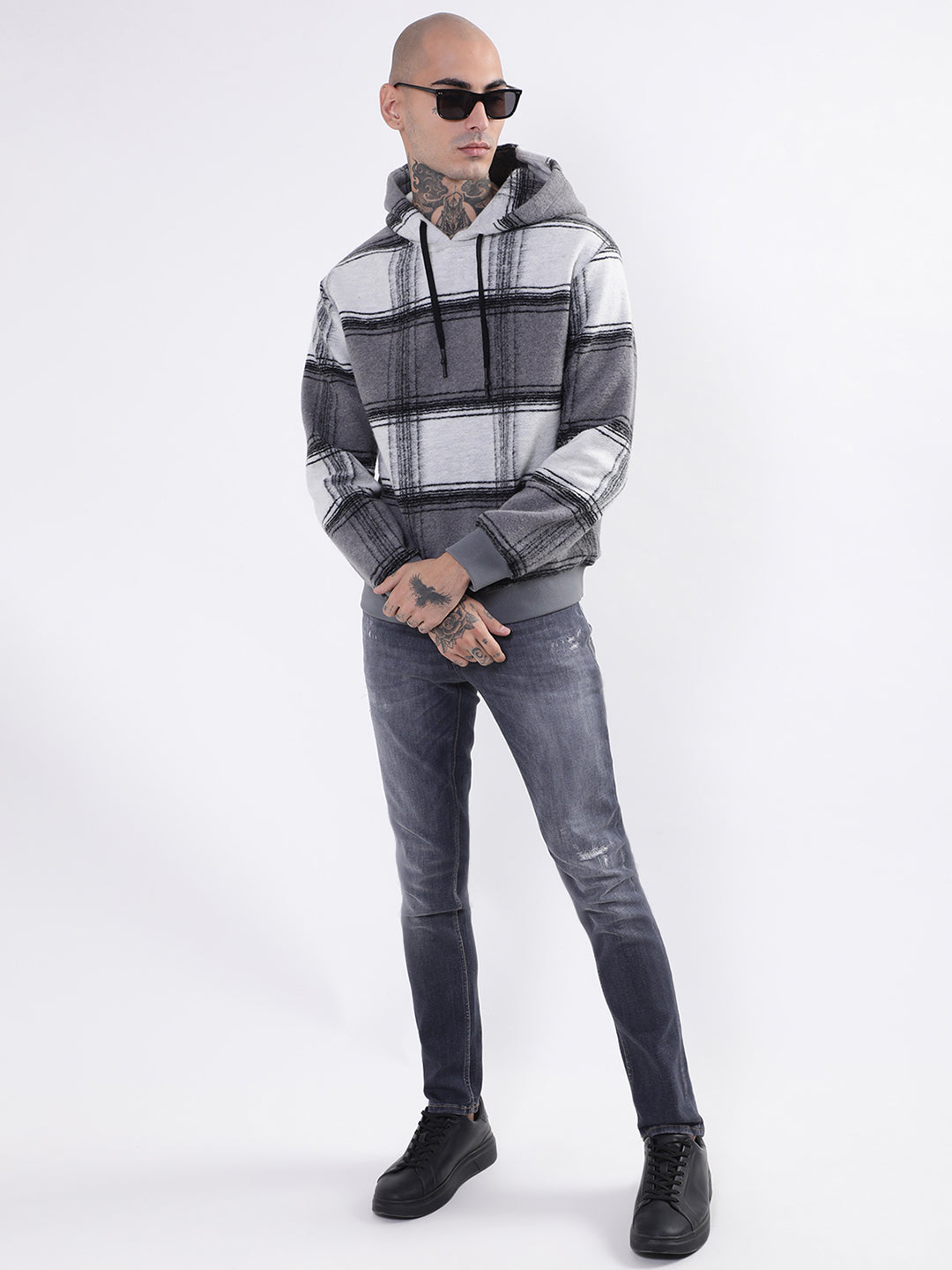 Antony Morato Men Grey Checked Hooded Sweatshirt