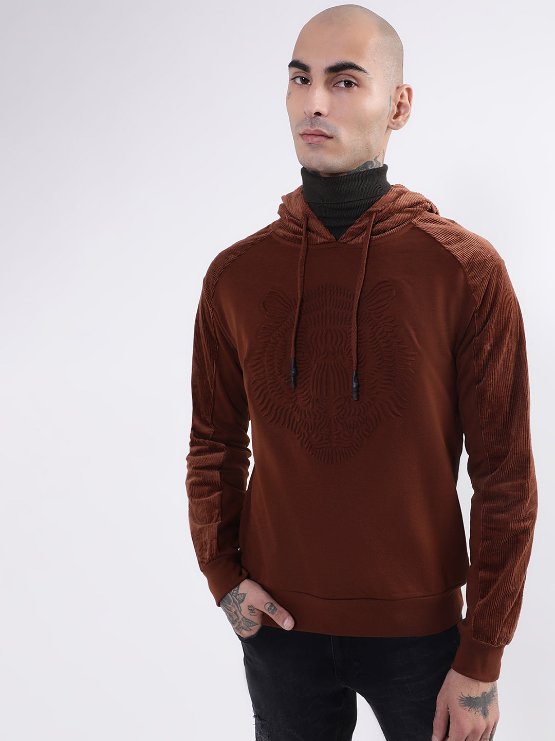 Antony Morato Men Rust Brown Hooded Sweatshirt