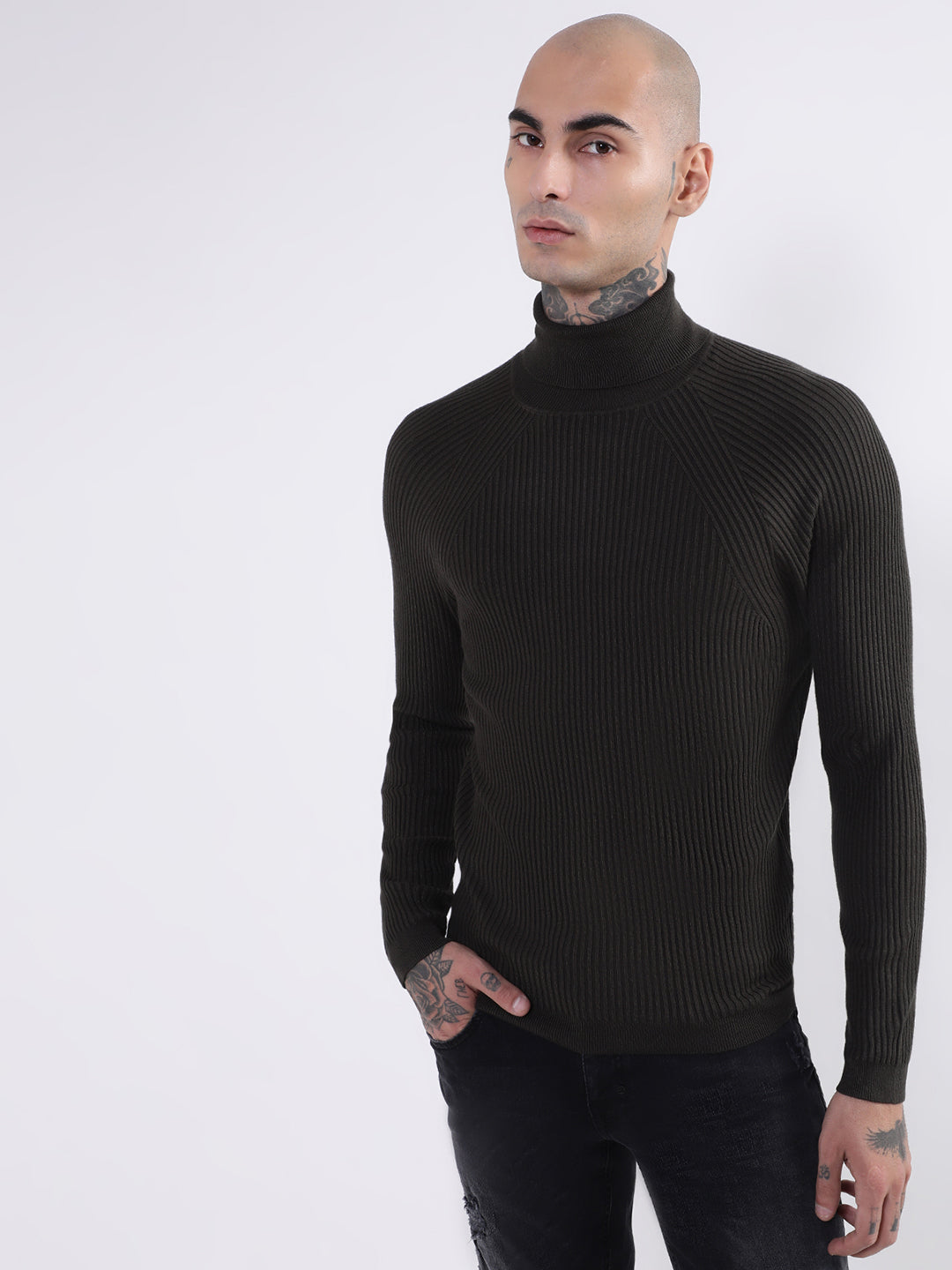 Antony Morato Men Black Ribbed Pullover Sweater