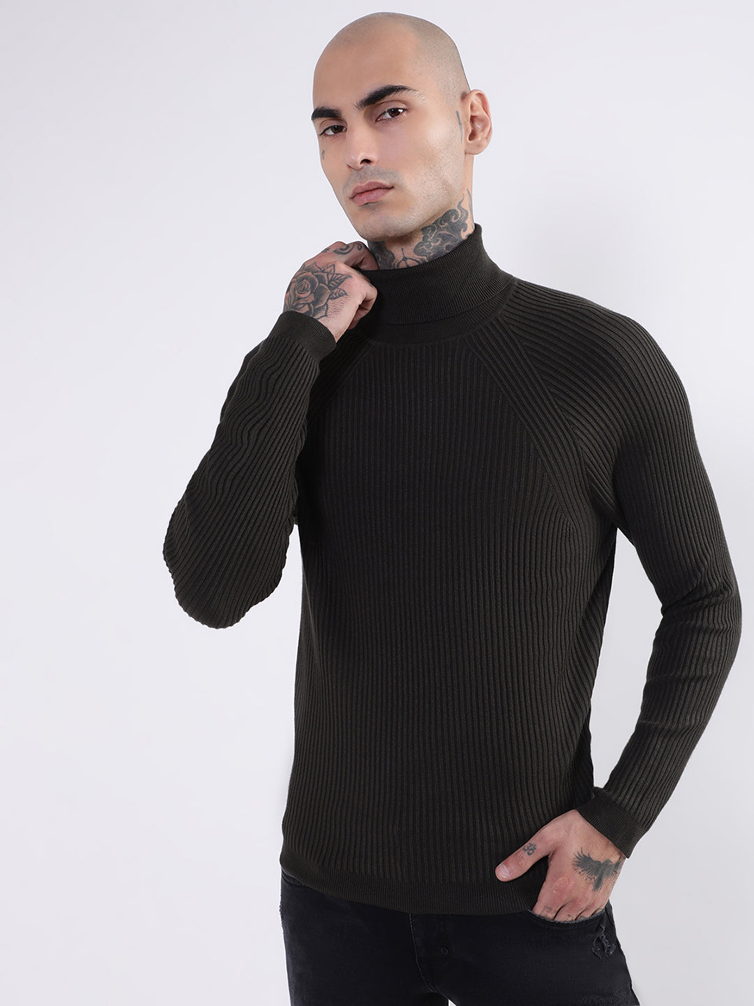 Antony Morato Men Black Ribbed Pullover Sweater