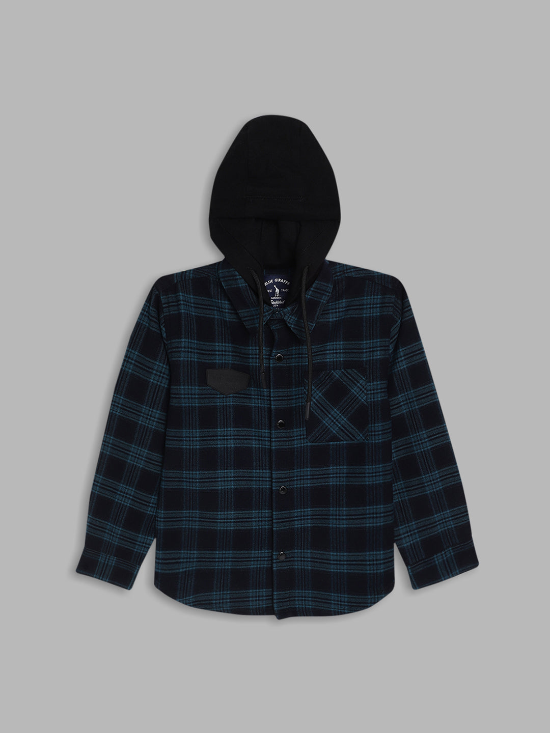 Blue Giraffe Boys Navy Blue Checked Collar Shirt