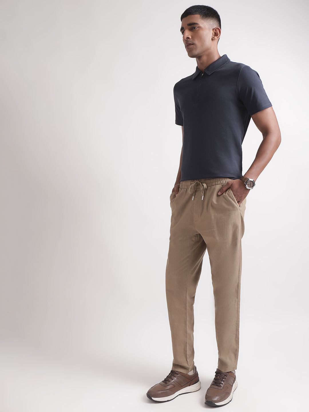 Matinique Men Khaki Solid Regular Fit Trouser