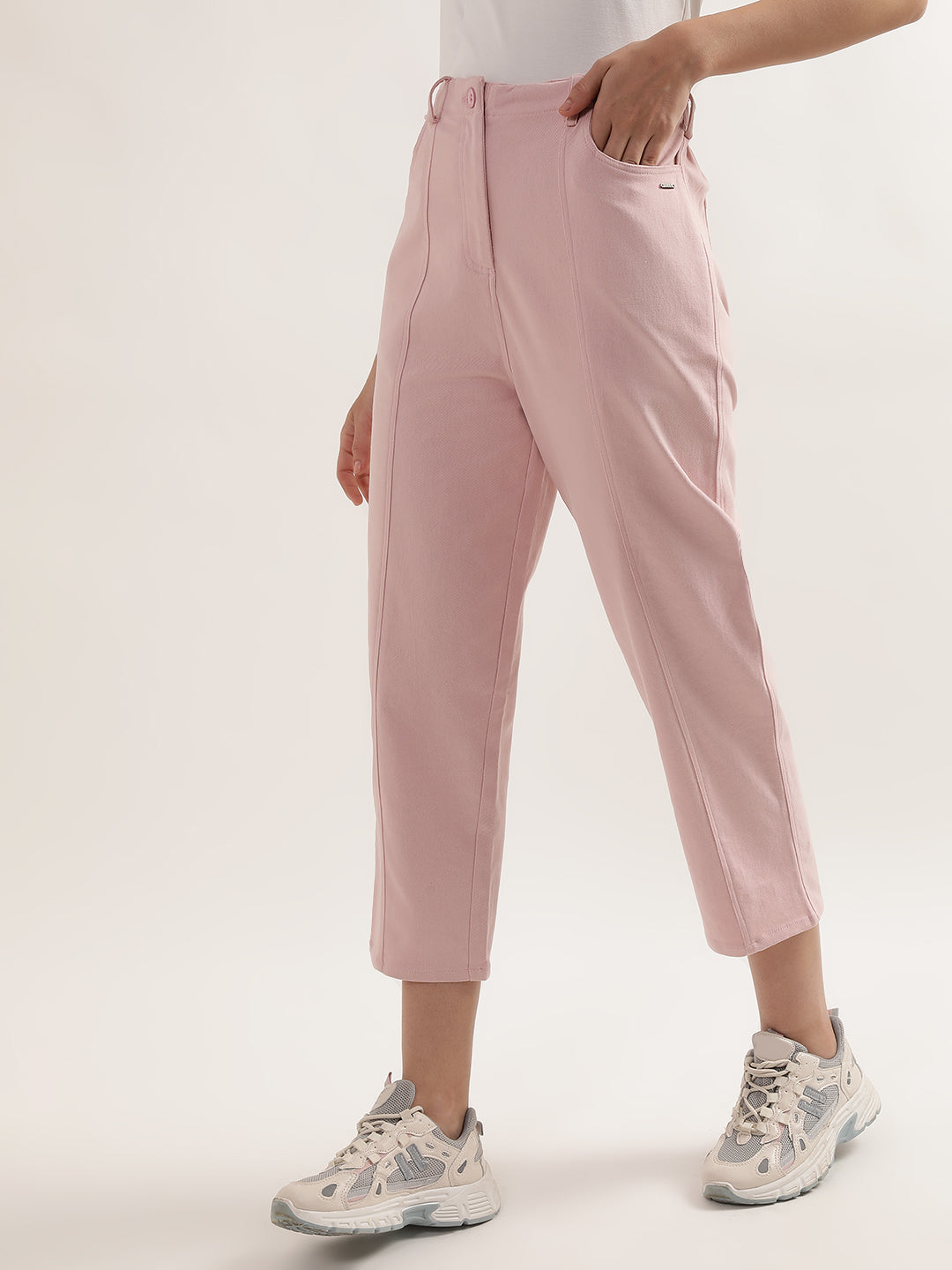 Elle Women Pink Solid Regular Fit Trouser