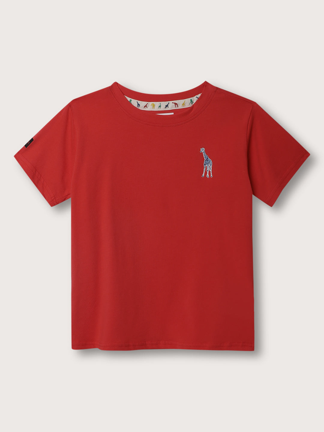 Blue Giraffe Boys Red Solid Round Neck TShirt