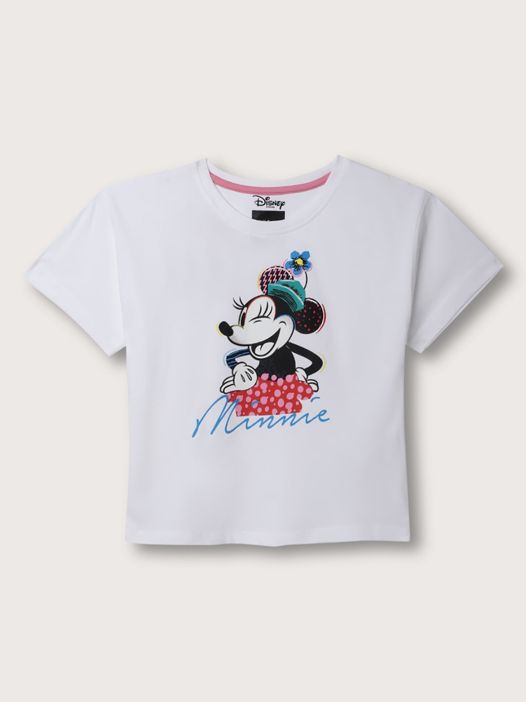 Blue Giraffe Girls White Round Neck Solid TShirt