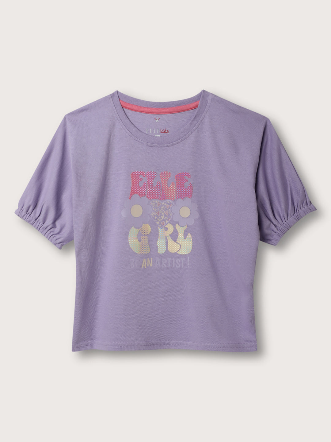 Elle Kids Girls Lilac Solid Round Neck TShirt