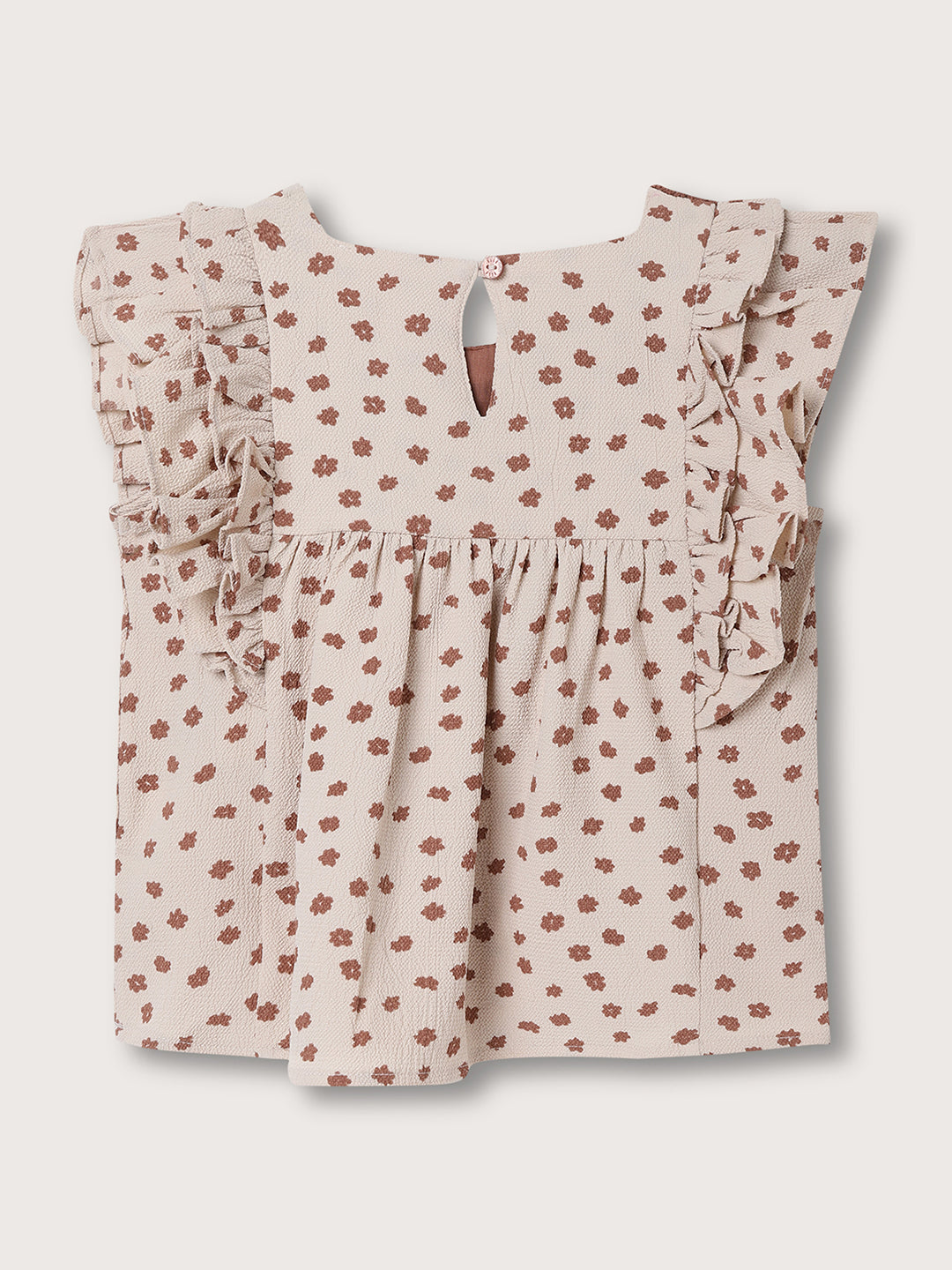 Elle Kids Girls Beige Round Neck Printed Top