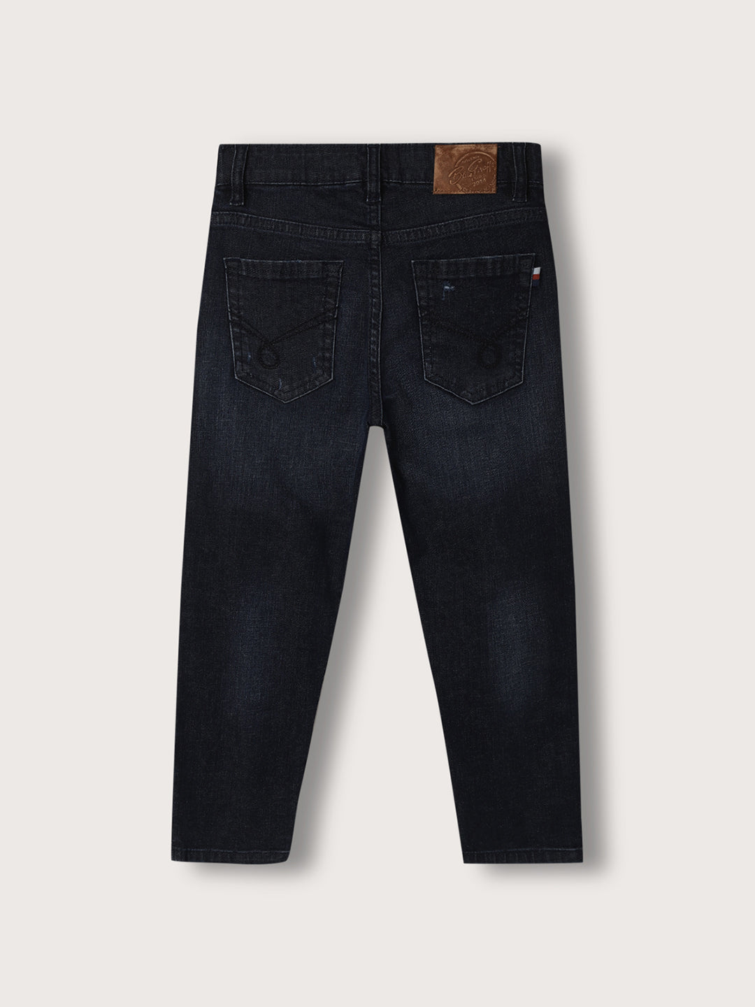 Blue Giraffe Boys Mid Blue Solid Carrot Fit Jeans