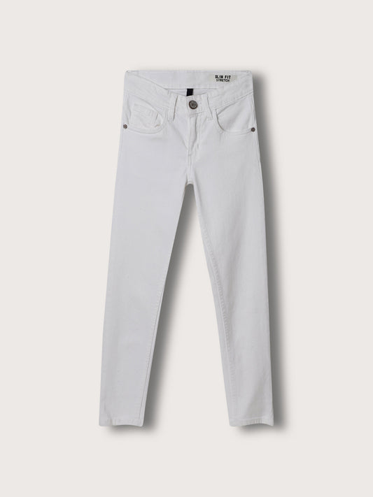 Blue Giraffe Boys White Solid Slim Fit Jeans