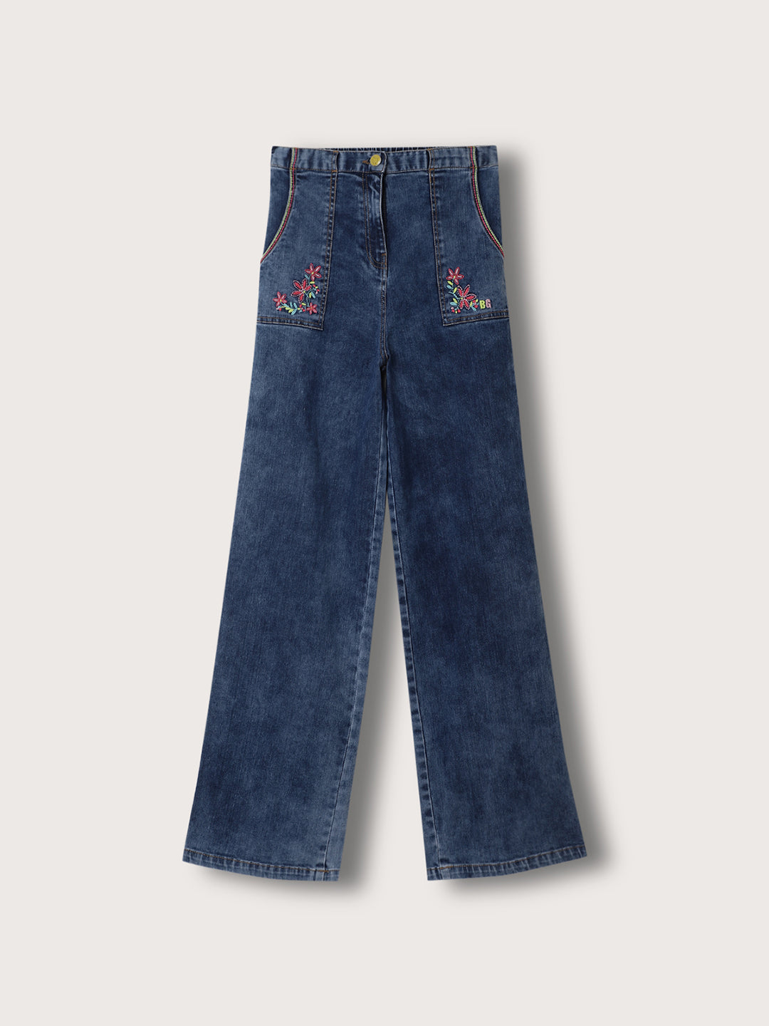 Blue Giraffe Girls Mid Blue Washed Regular Fit Jeans