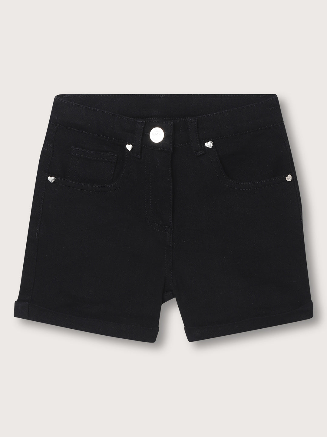 Blue Giraffe Girls Black Solid Regular Fit Shorts