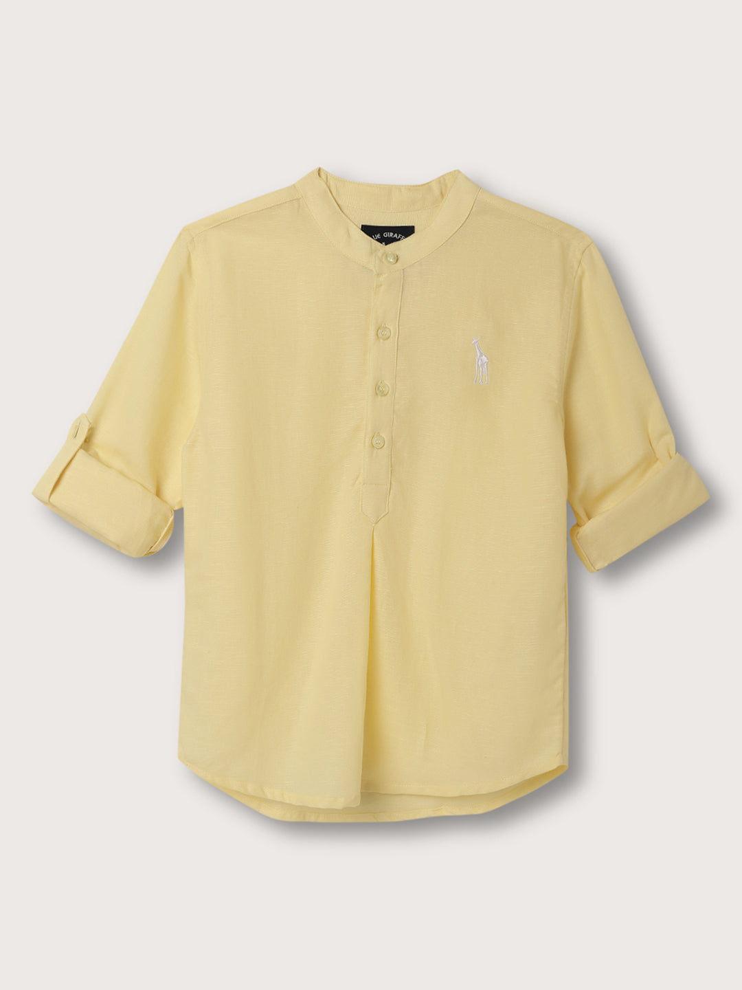 Blue Giraffe Boys Yellow Solid Mandarin Collar Shirt