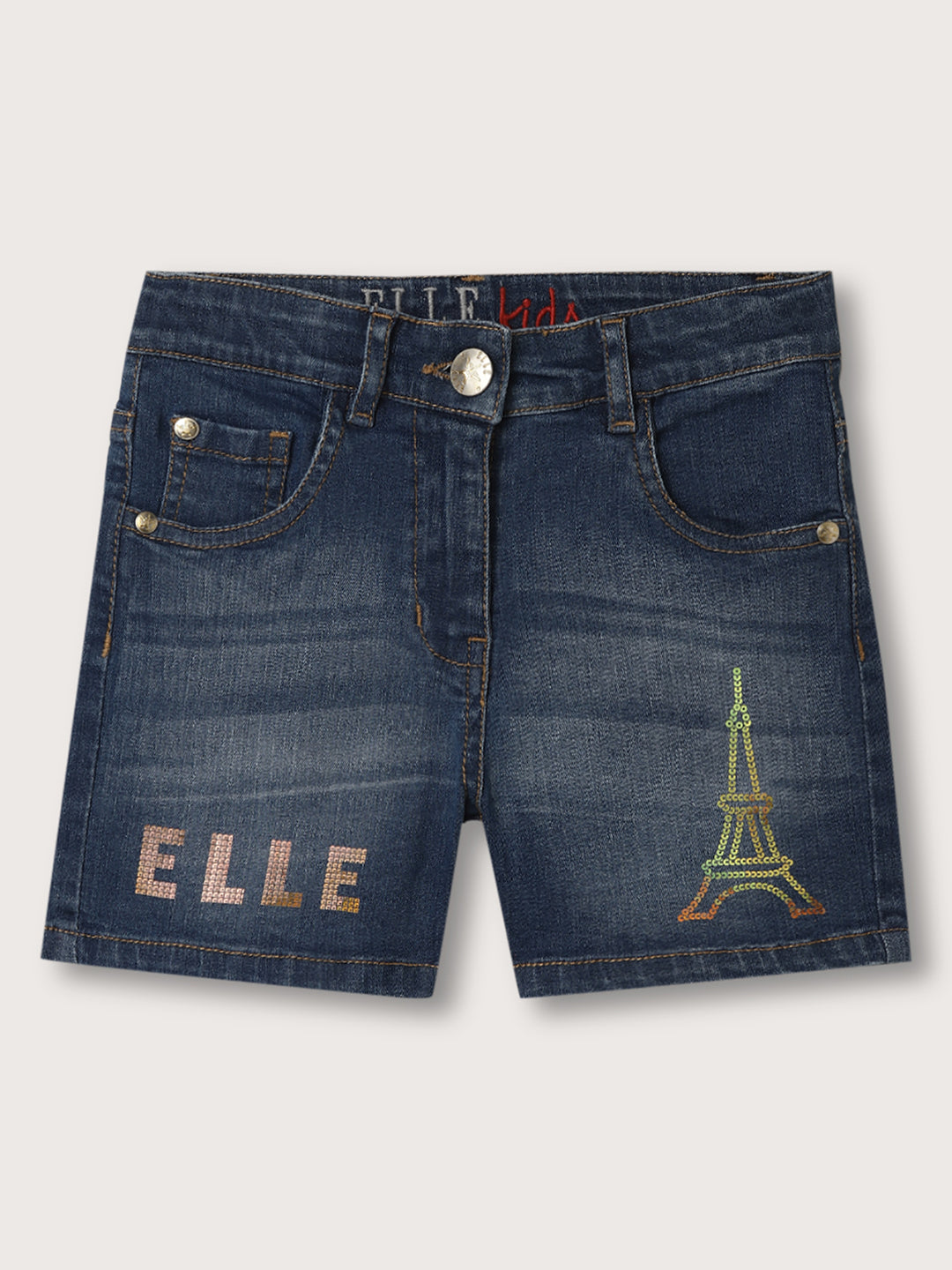 Elle Kids Girls Blue Solid Regular Fit Shorts