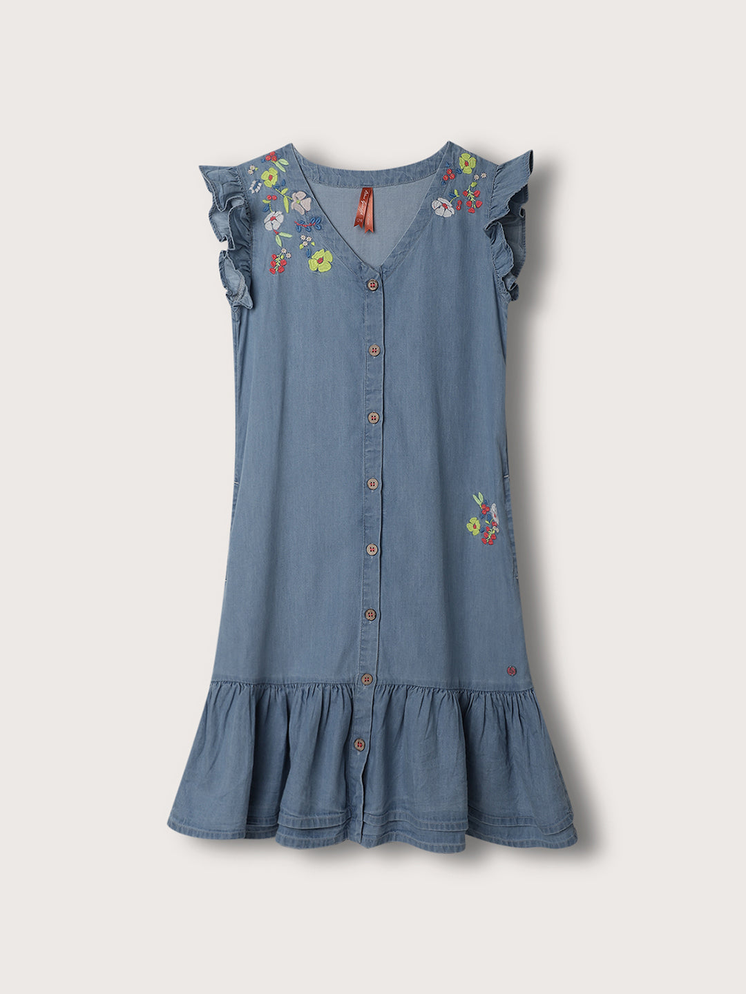 Blue Giraffe Girls Blue V Neck Solid Dress