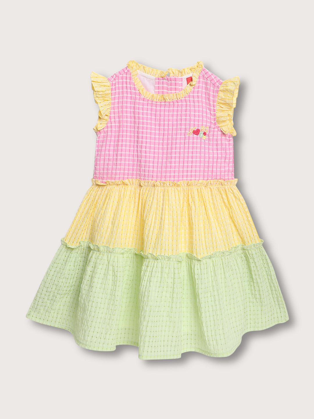 Blue Giraffe Girls Multi Checked Round Neck Dress