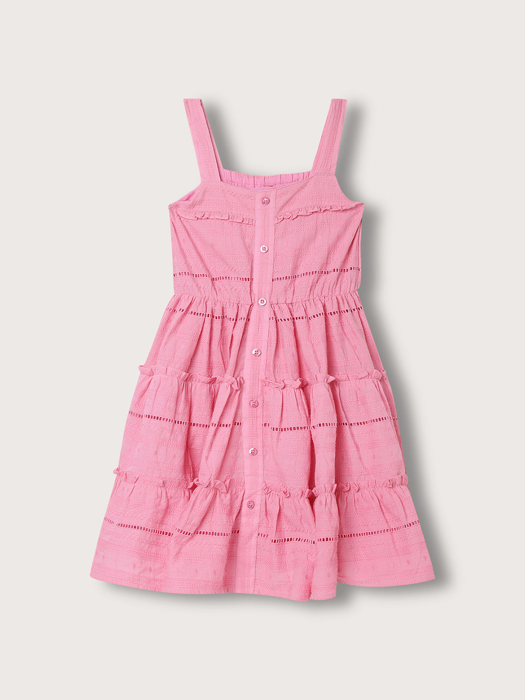 Blue Giraffe Girls Pink Embroidered Square Neck Dress