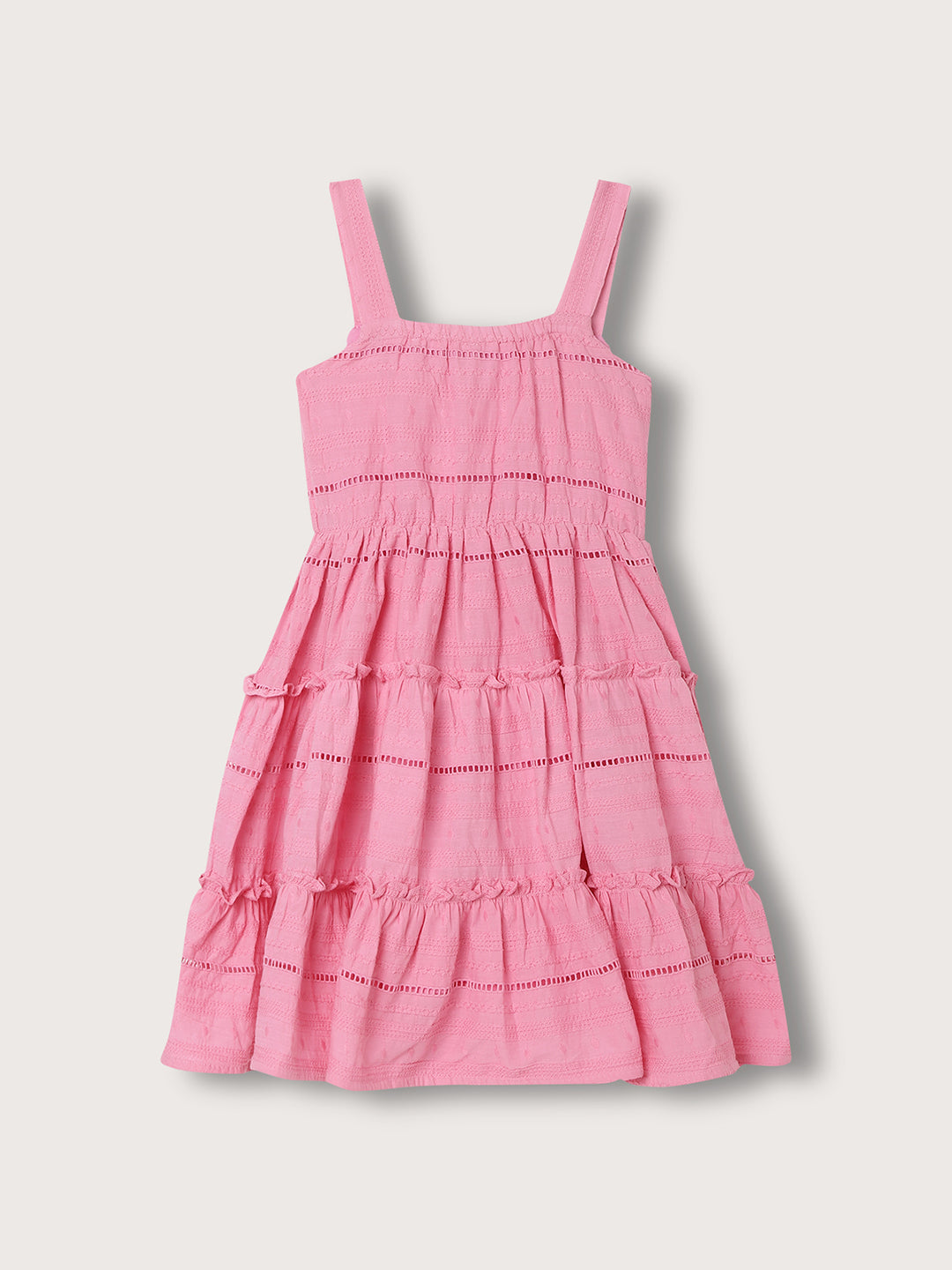 Blue Giraffe Girls Pink Embroidered Square Neck Dress