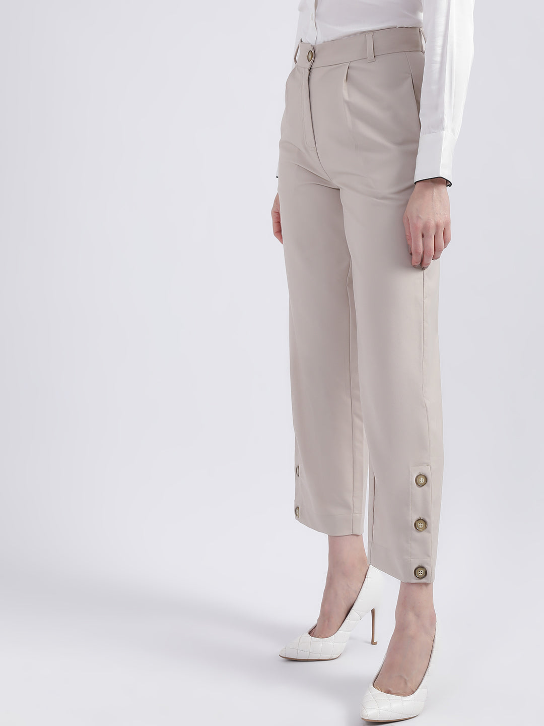 Women Cream Trousers