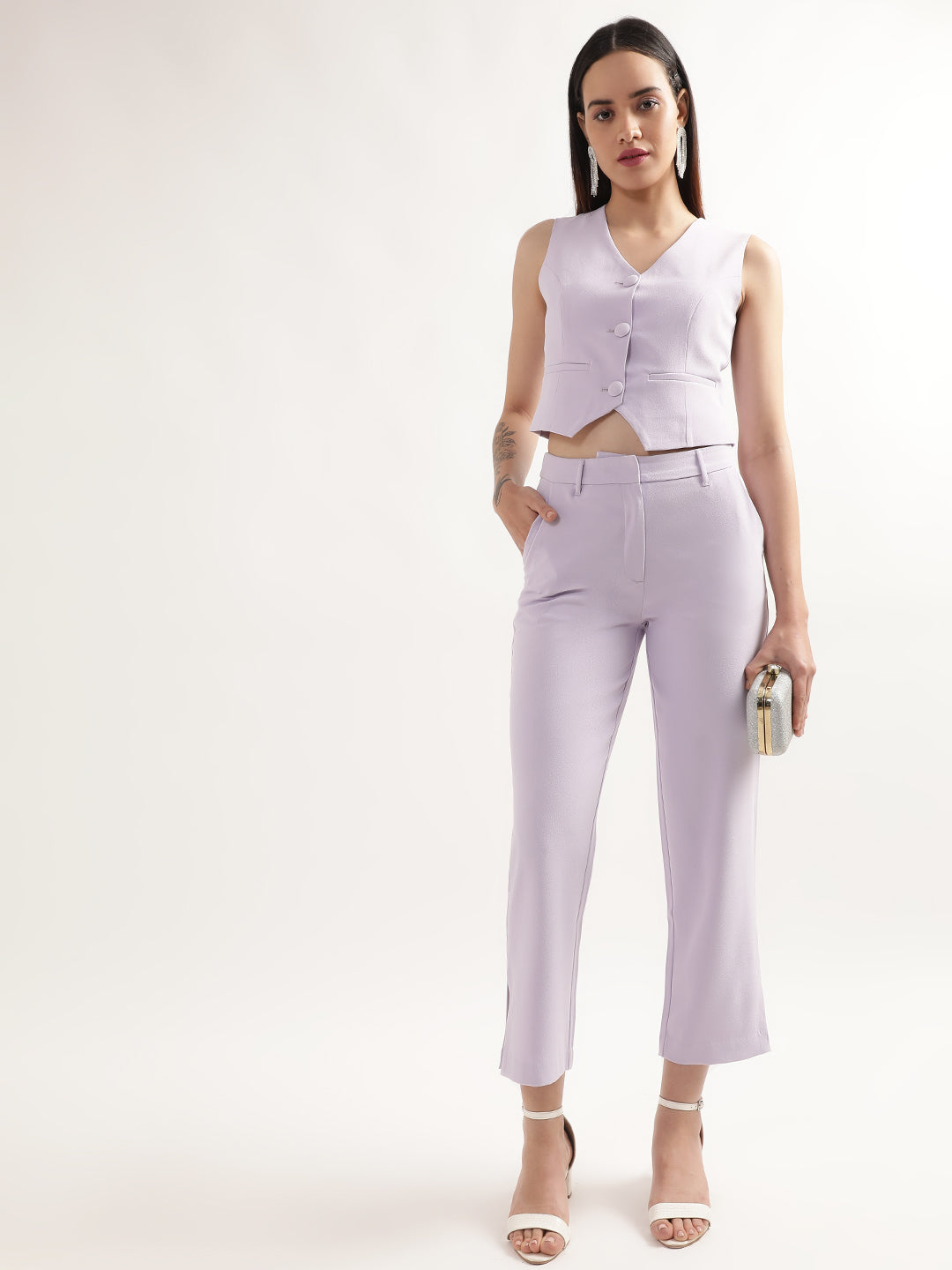 Centre Stage Women Lilac Solid Slim Fit Trouser