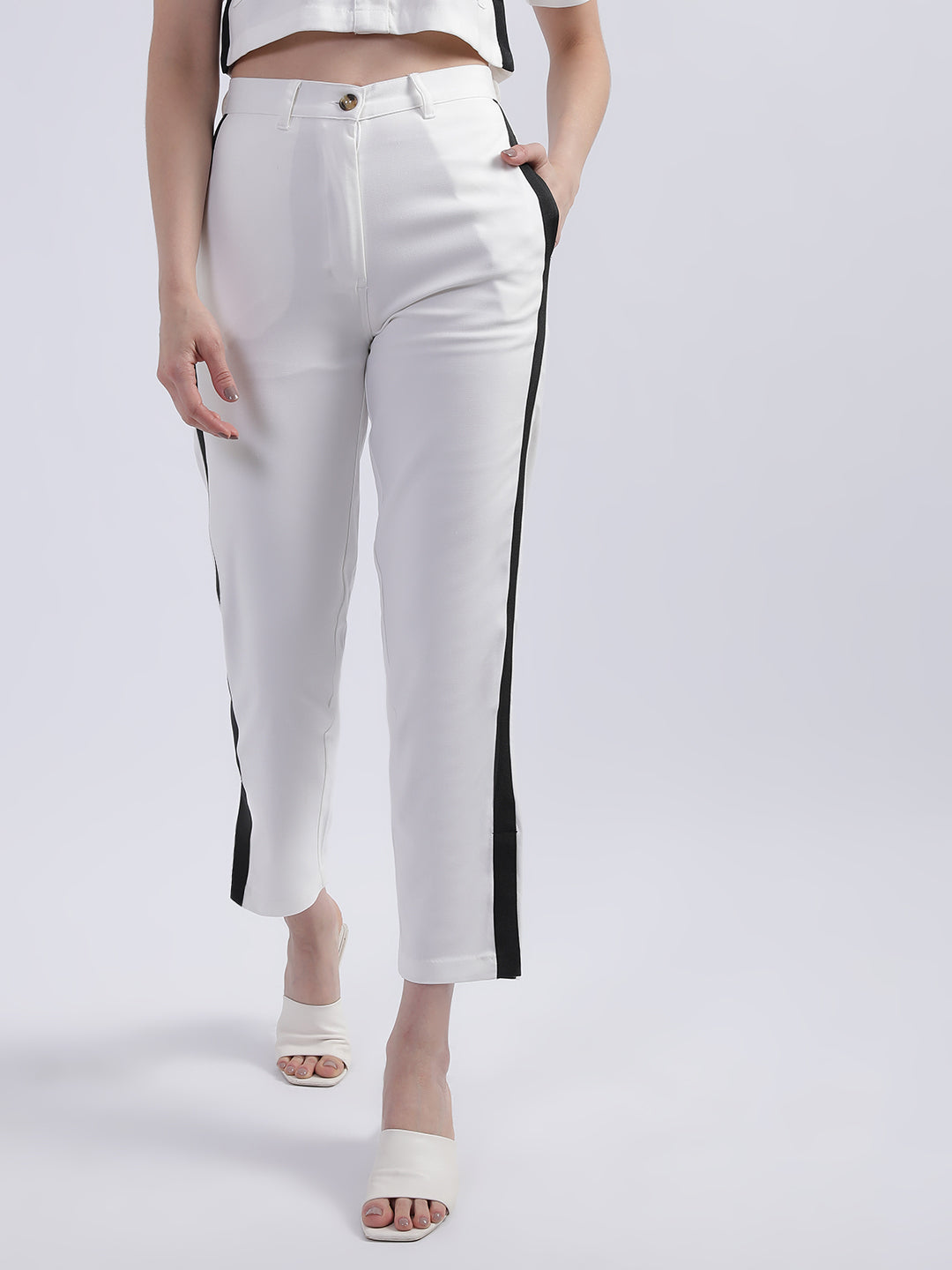 Shop Centrestage Women Off White Solid Trouser  ICONIC INDIA