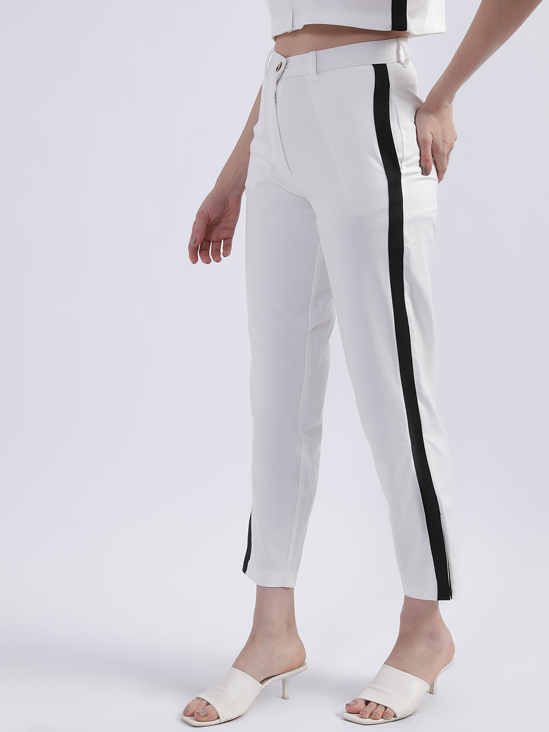 Centre Stage Women Off White Solid Trouser