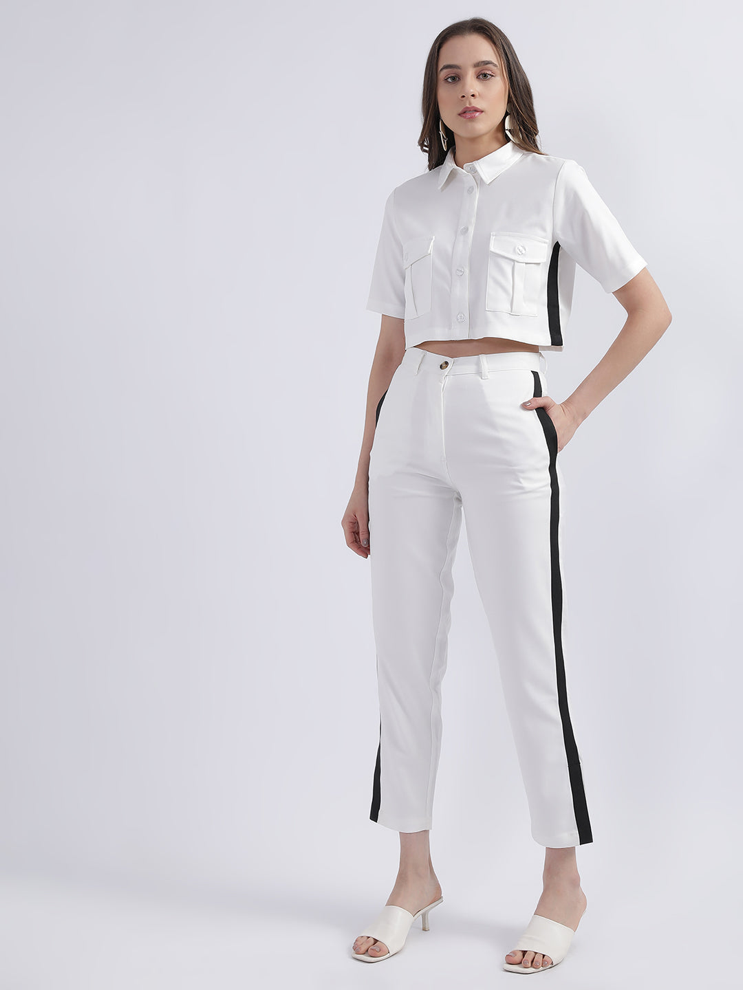 Centre Stage Women Off White Solid Trouser