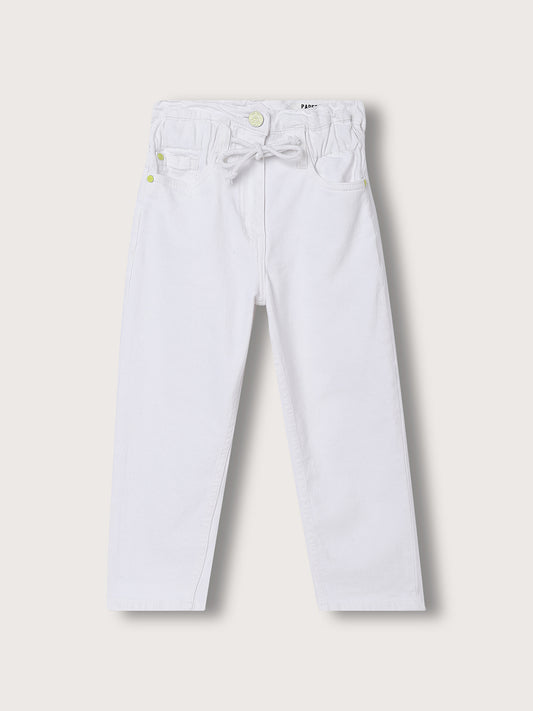 Blue Giraffe Girls White Solid Regular Fit Jeans