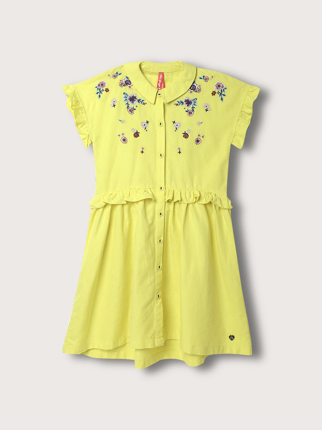 Blue Giraffe Girls Lime Green Collar Solid Dress