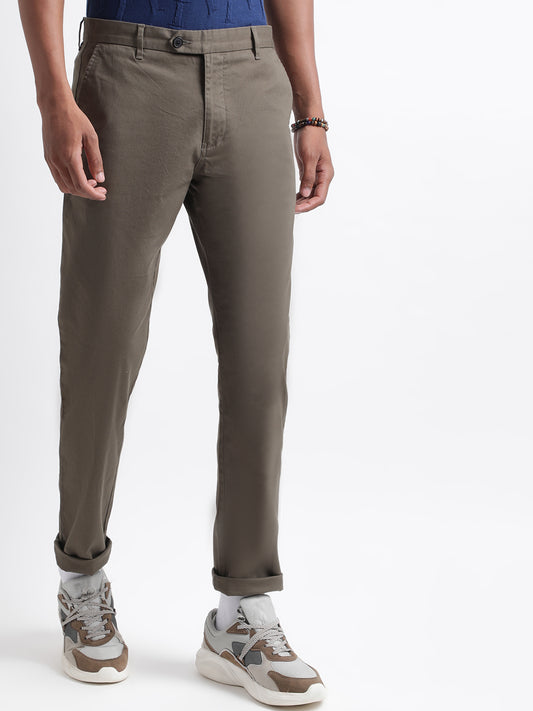 Iconic Men Olive Solid Regular Fit Trouser