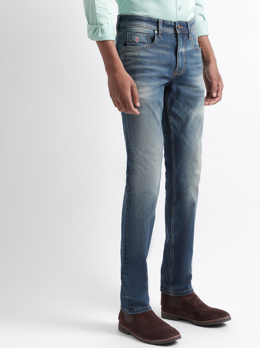 Iconic Men Mid Blue Solid Slim Fit Jeans