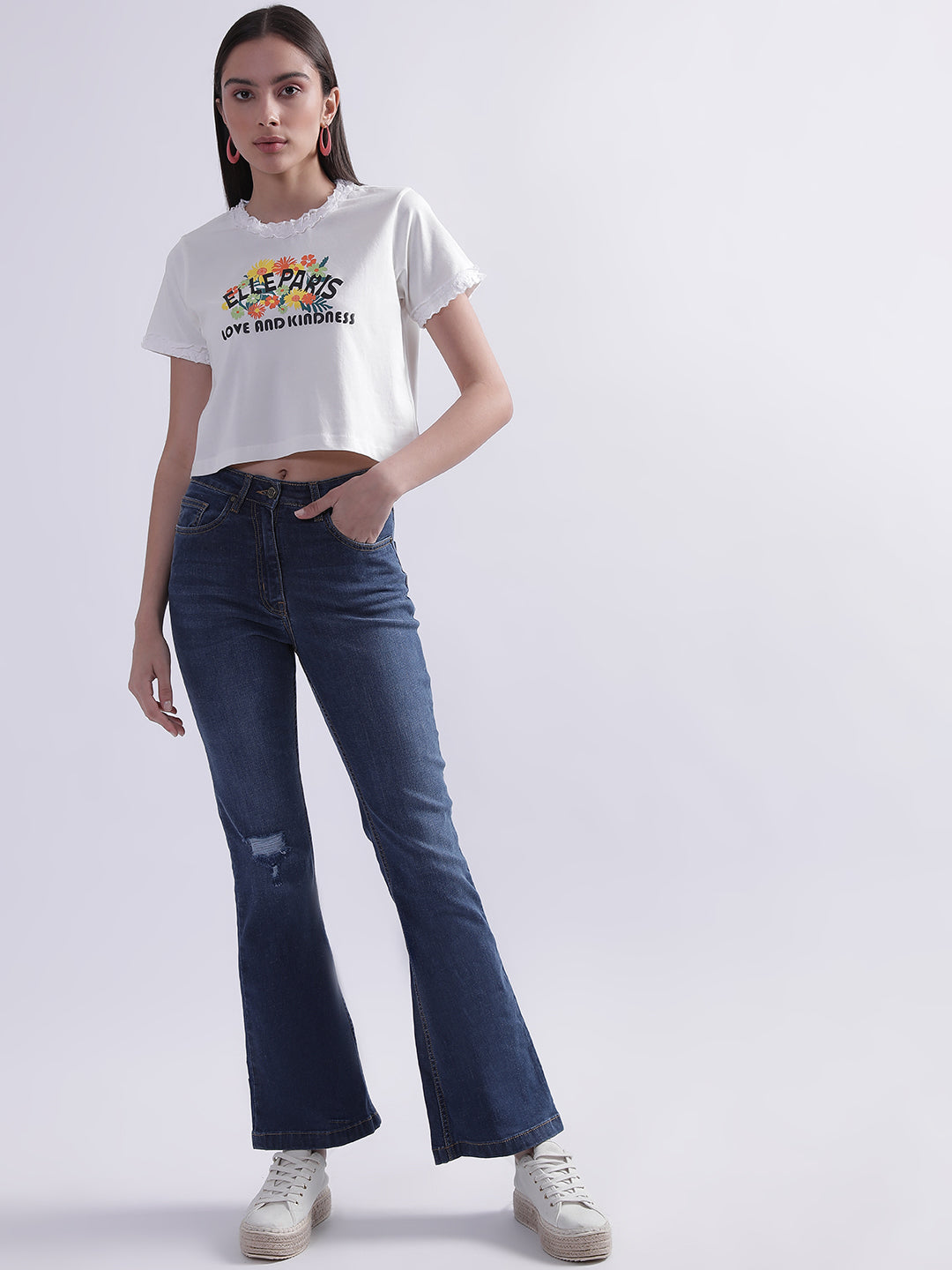 Shop Elle Women Blue Washed Boot Cut Jeans | ICONIC INDIA