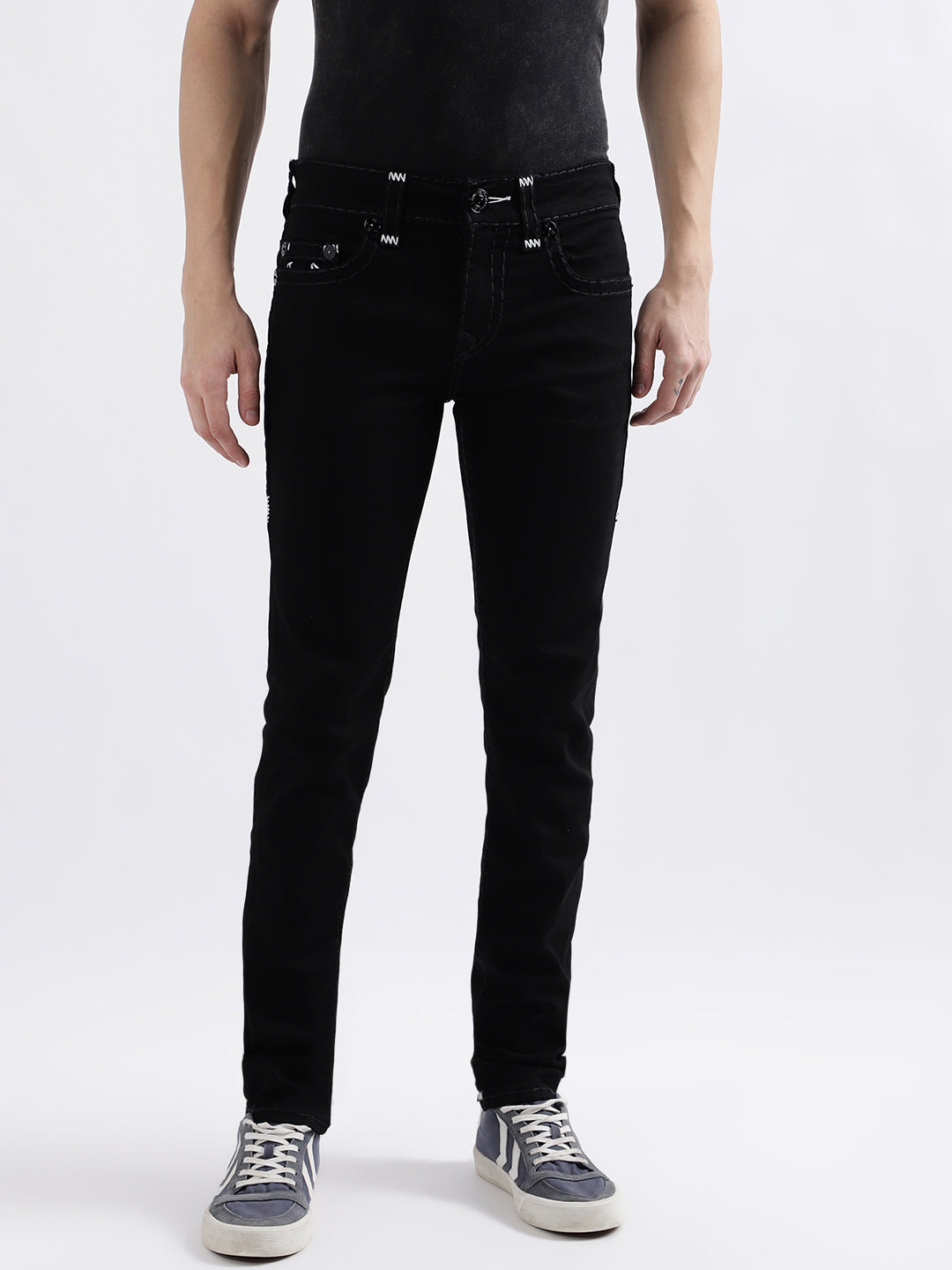 True Religion Men Black Solid Straight Fit Jeans