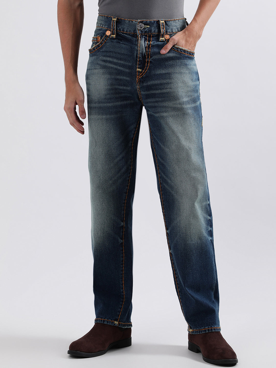 True Religion Men Solid Regular Fit Jeans