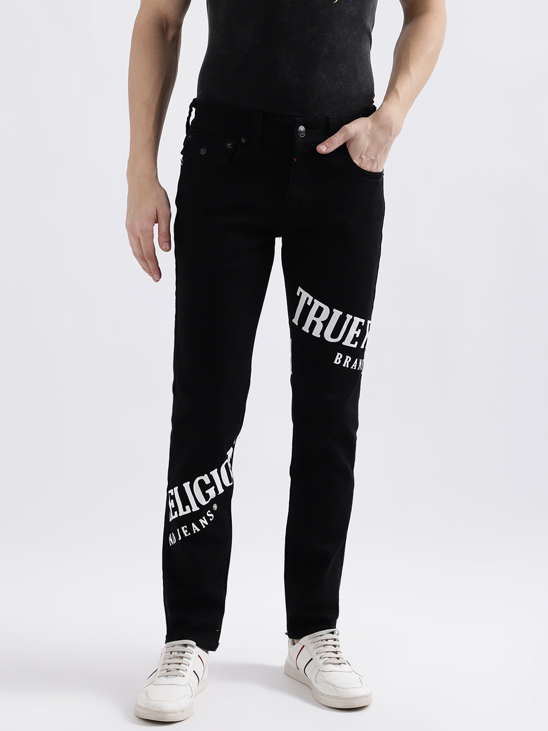 True Religion Men Black Printed Skinny Fit Jeans