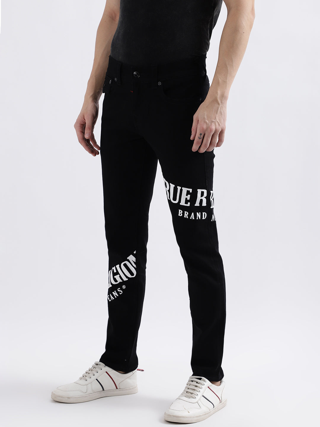 True Religion Men Black Printed Skinny Fit Jeans