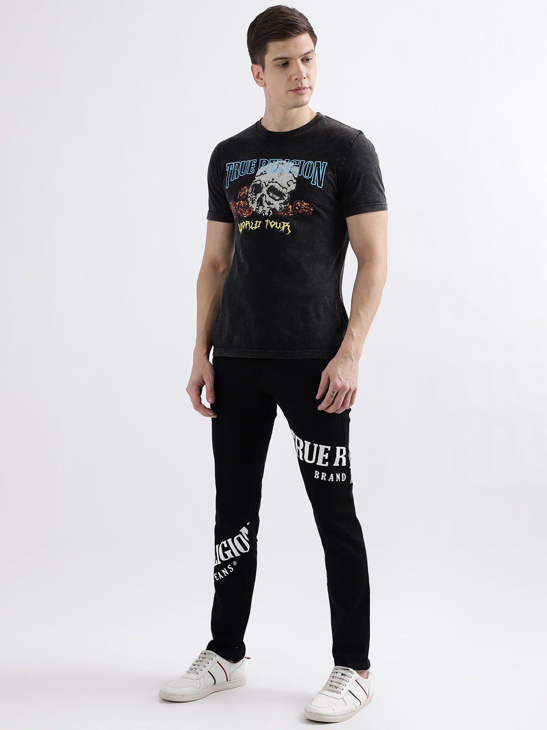 True Religion Men Black Printed Skinny Fit Jeans