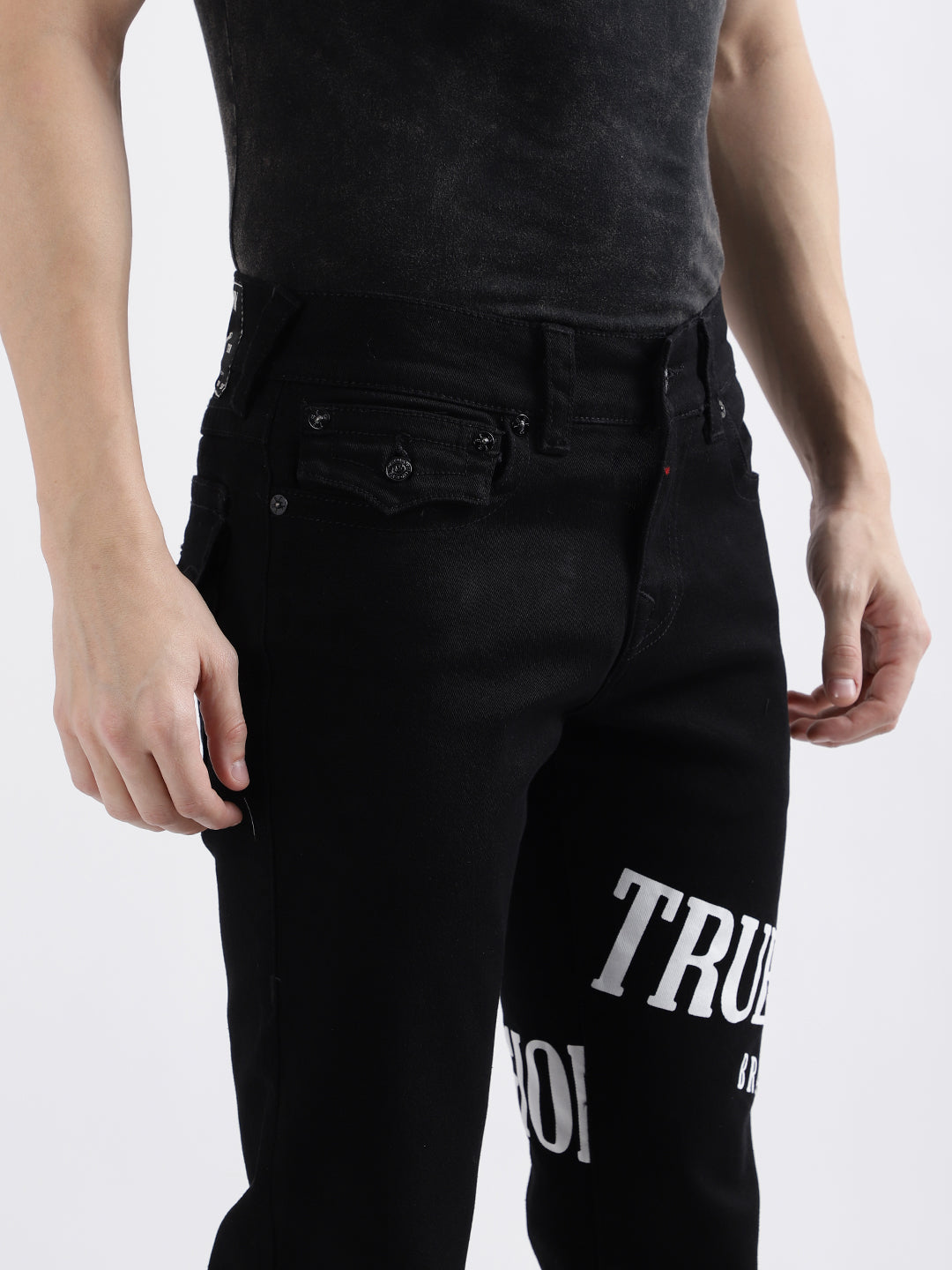 True Religion Men Black Printed Skinny Fit Jeans