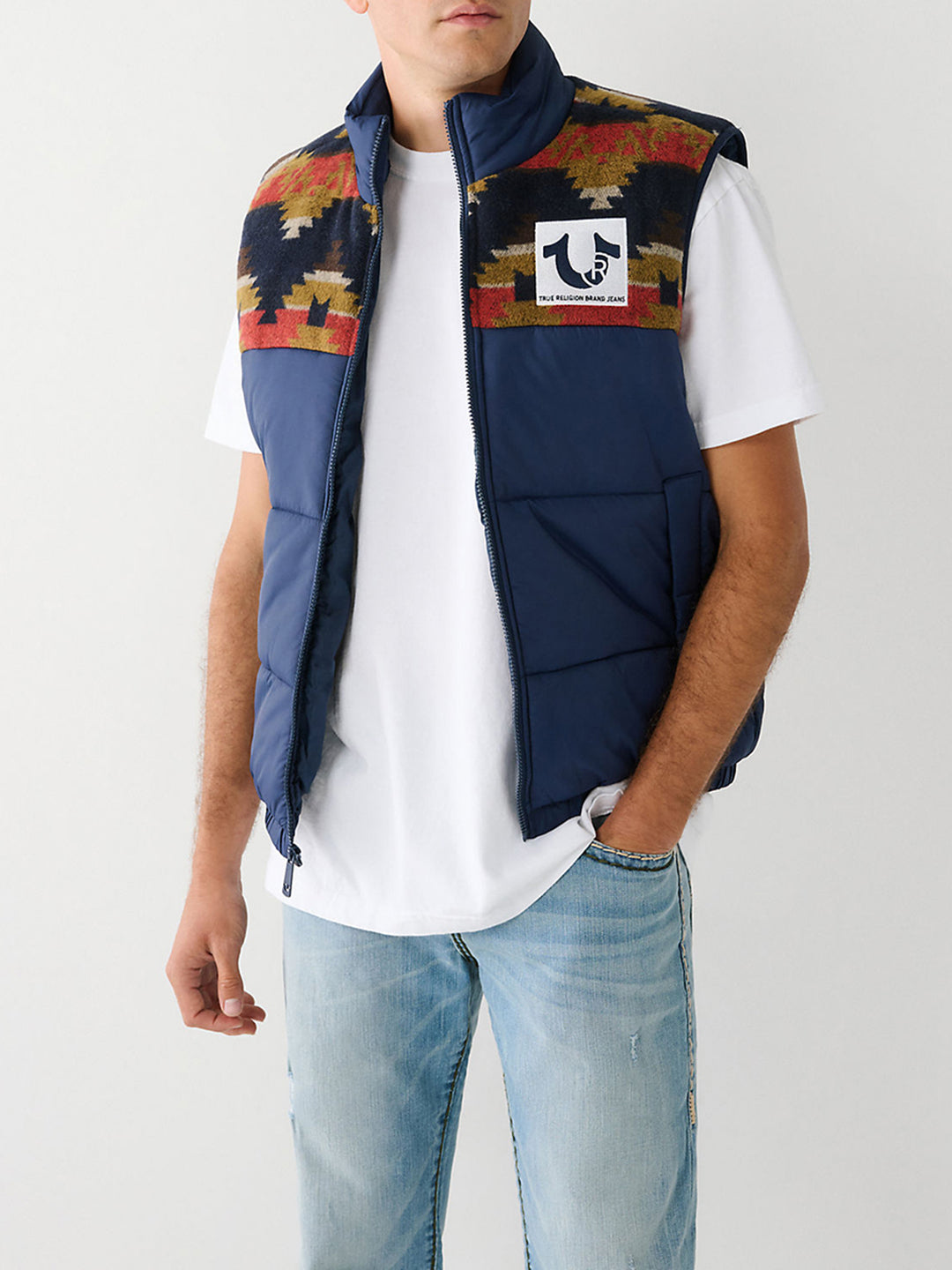 True Religion Men Printed Sleeveless Collar Jacket