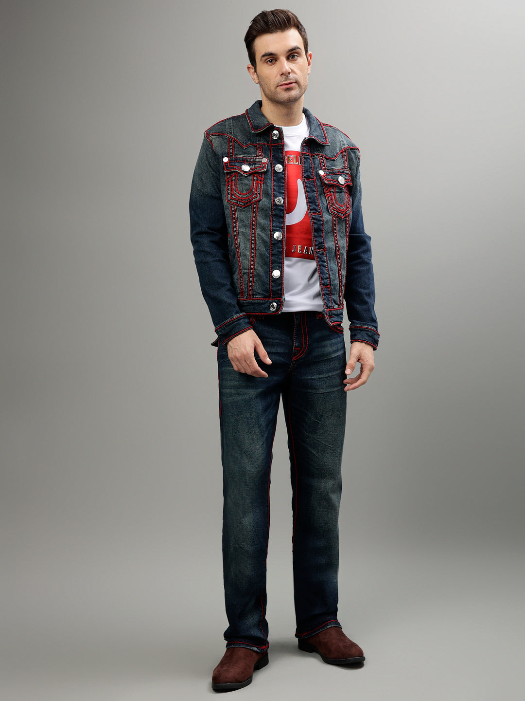 Loose Fit Men's Gradient Denim Jacket Fashion Washed - Temu