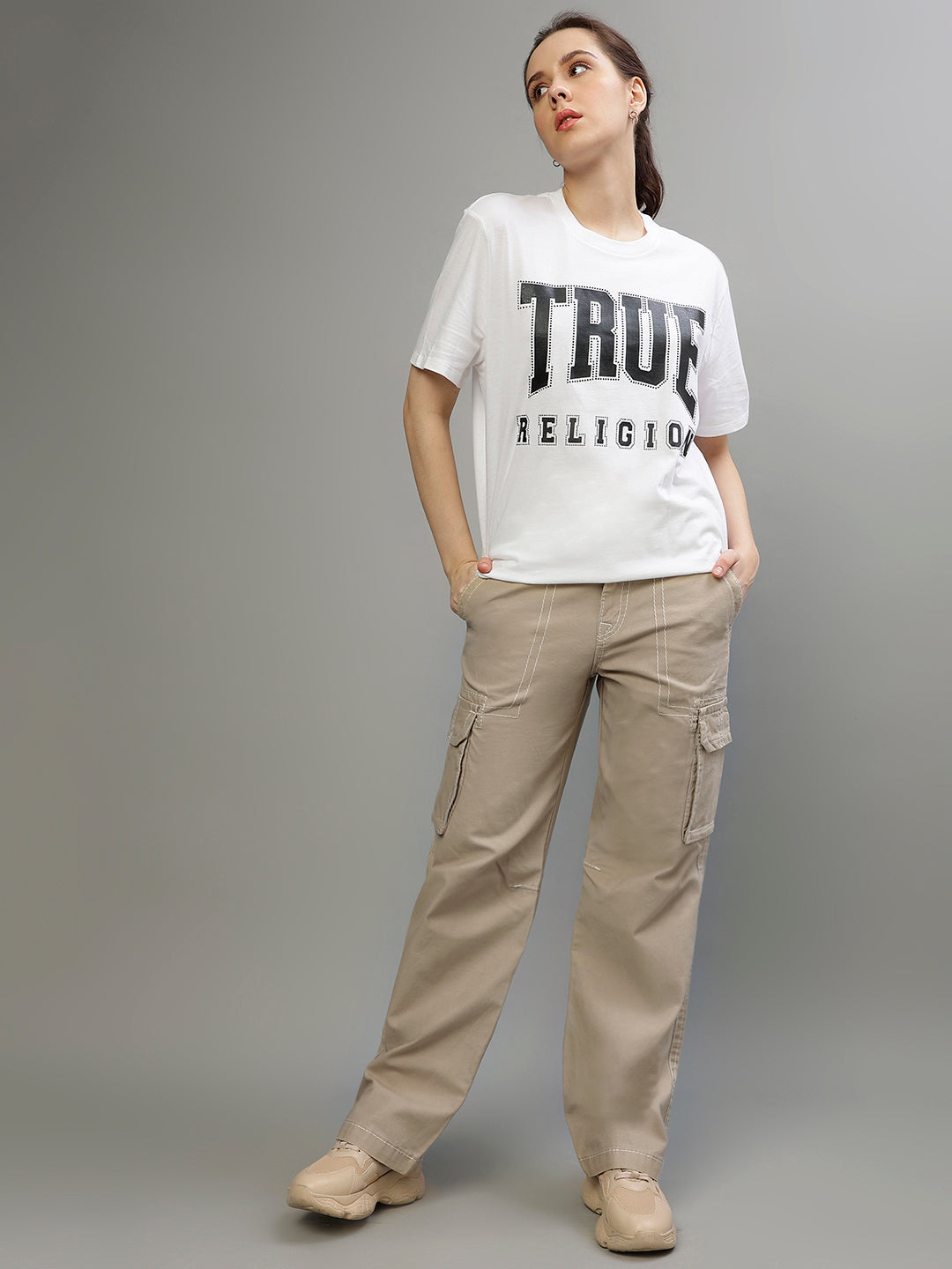 True Religion Women Solid Oversized Jeans