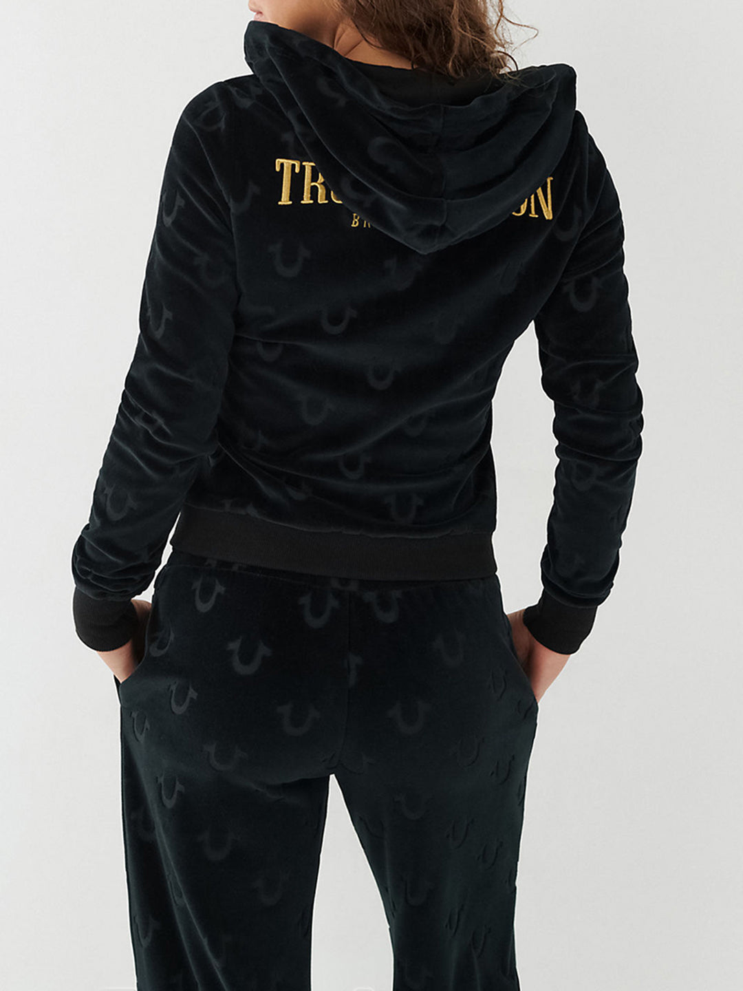 True Religion Women Embroidered Full Sleeves Hooded Sweatshirt