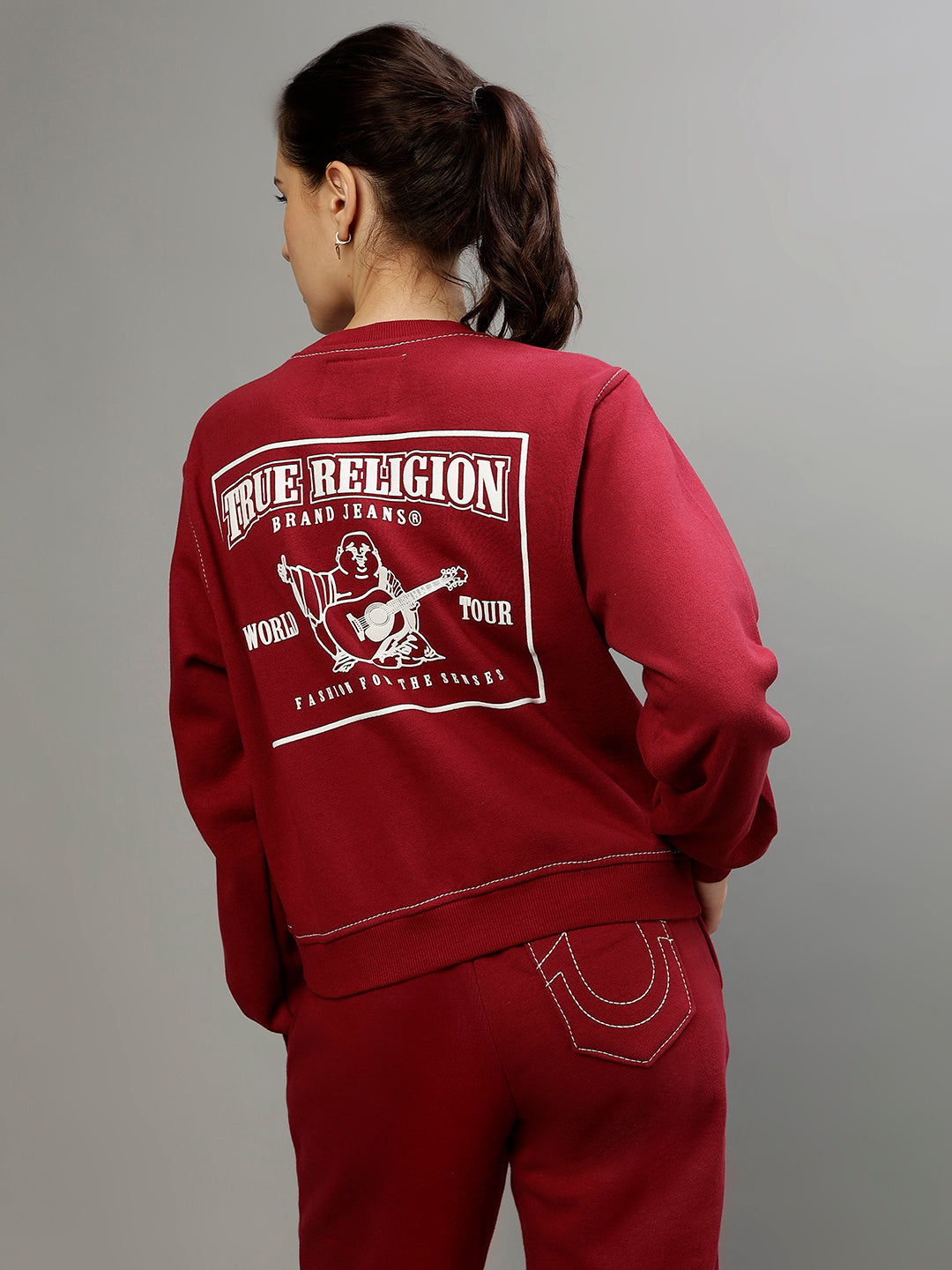 True Religion Women Printed Round Neck Full Sleeves Sweatshirt