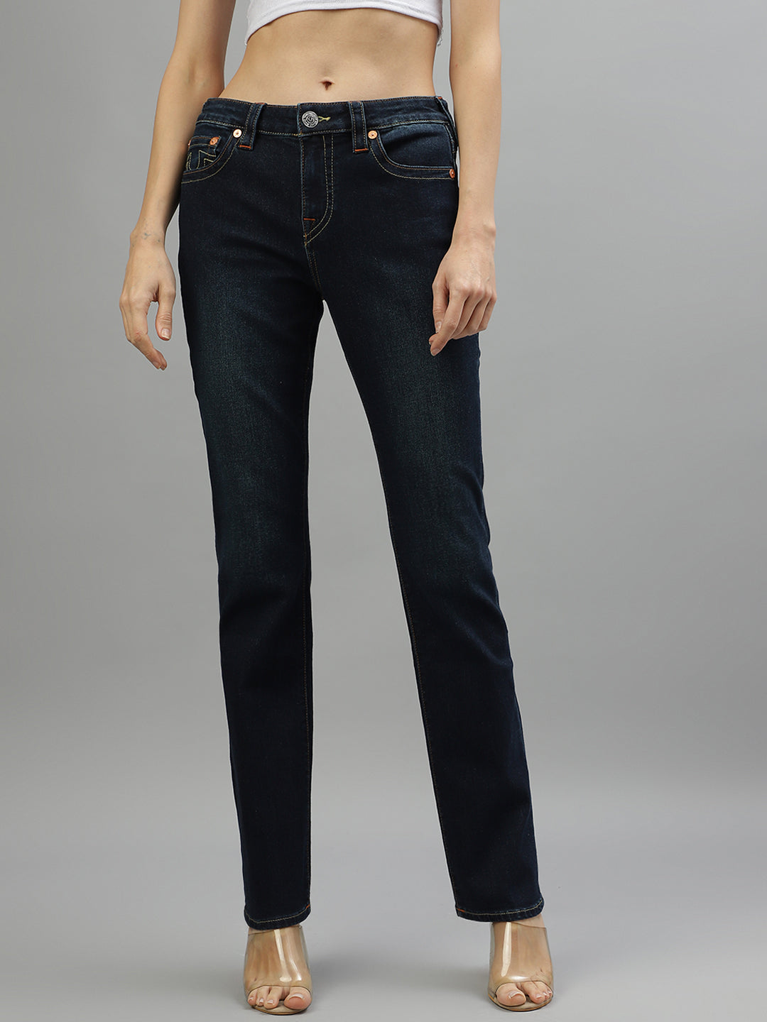 True Religion Women Solid Straight Fit Jeans